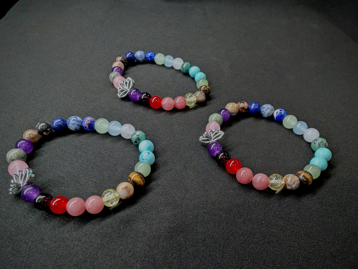 Gemstone Bracelet with Lotus Charm