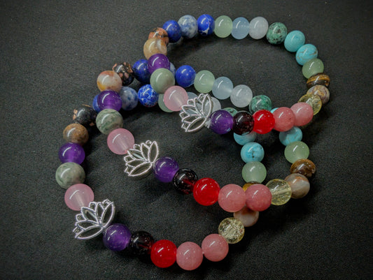Gemstone Bracelet with Lotus Charm