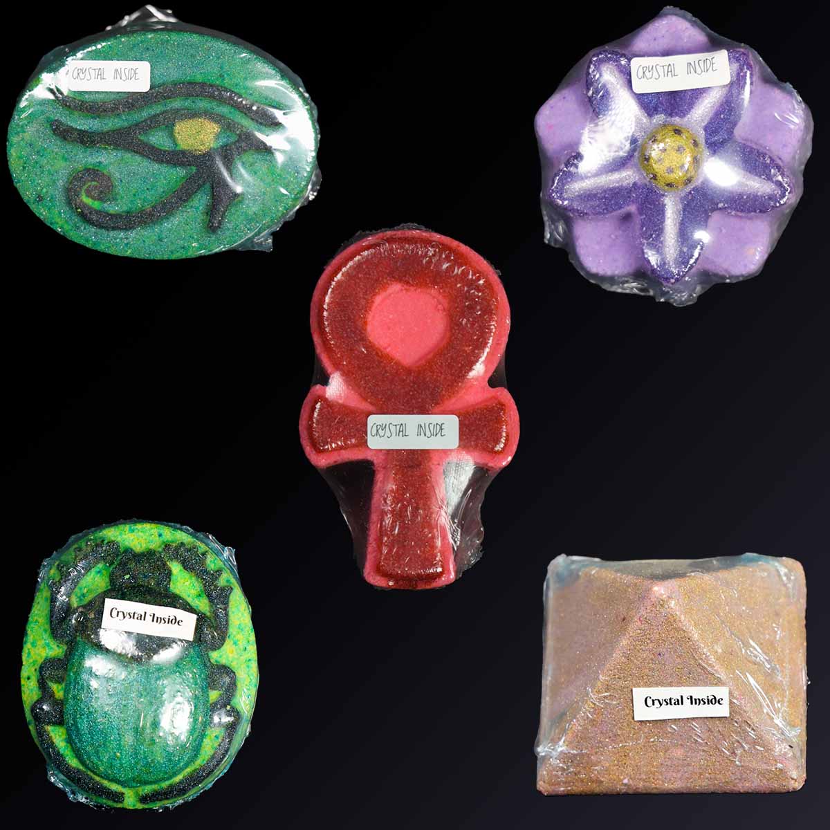 Egyptian Blue Lotus infused bath bombs with crystal
