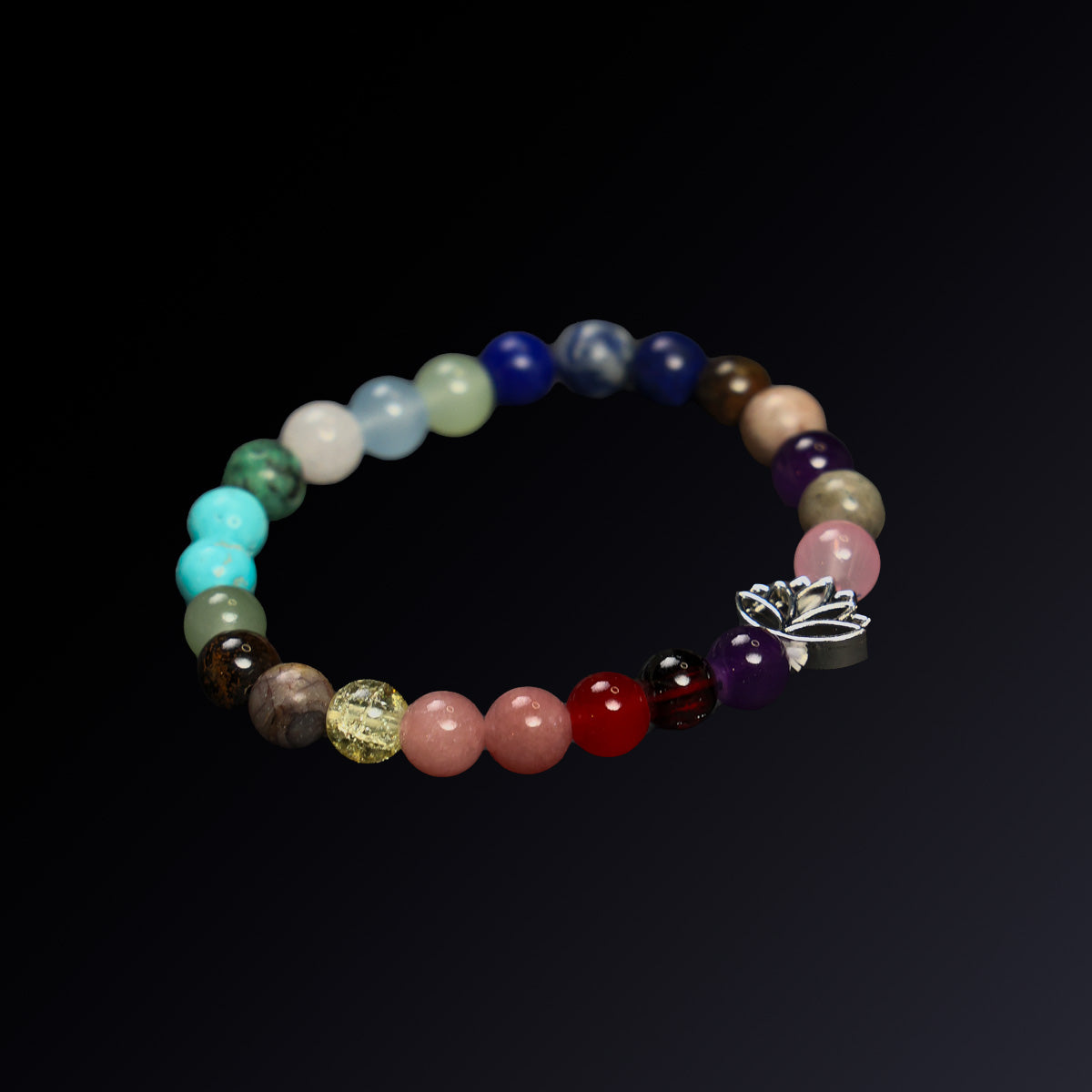 Gemstone Bracelet with Lotus Charm