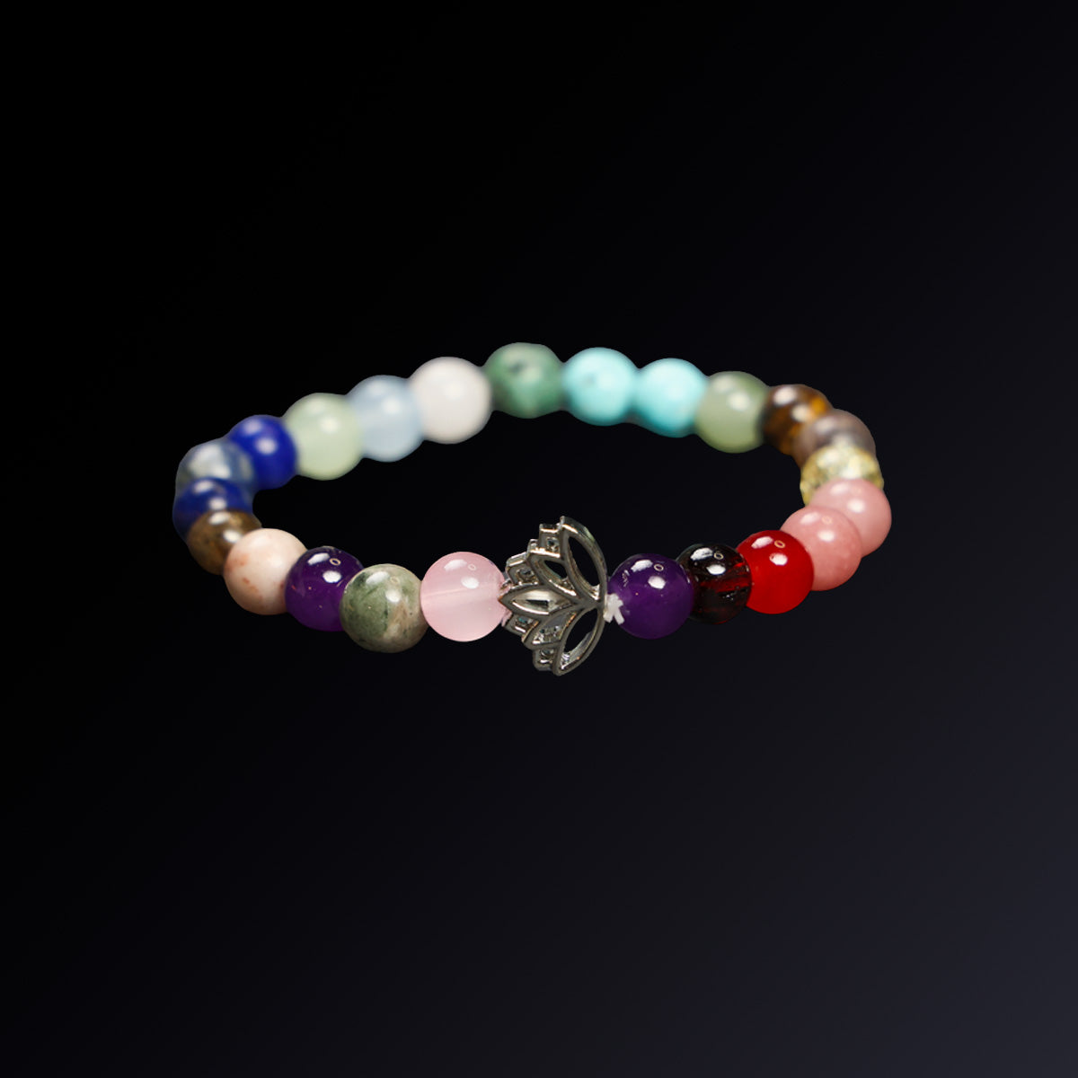 Gemstone Bracelet with Lotus Charm