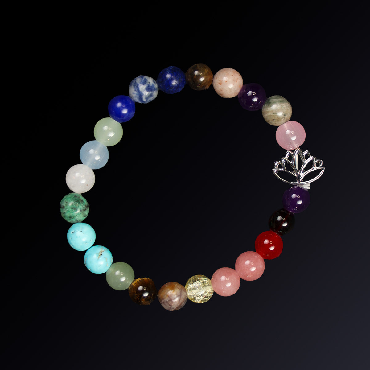 Gemstone Bracelet with Lotus Charm